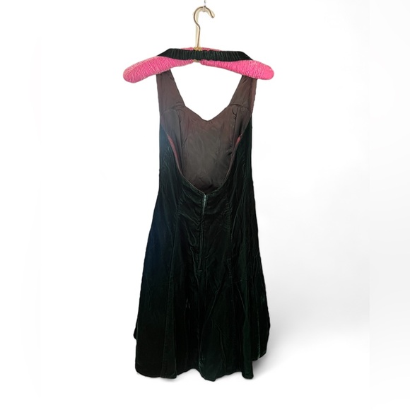 Vintage Cocktail Dress Size 5 Velvet A Line Pin Up Style Halter Green Crinoline - Picture 2 of 12